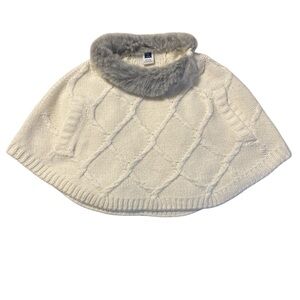 Janie And Jack Holiday Faux Fur Collar Sweater Shawl/Cape | Baby| Gray/Cream